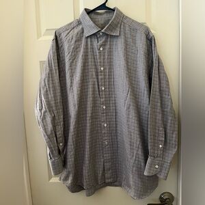 Men’s Canali long-sleeve button-down shirt black, grey & white plaid check 46-18